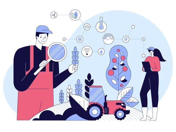 Farmers and engineers monitor and analysis data in smart farm  Illustration