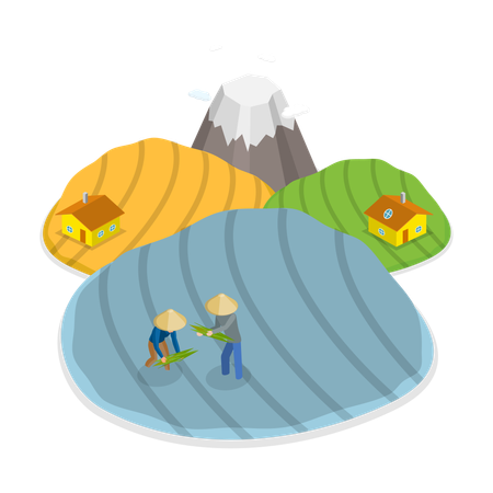 Farmers growing crops in their farms  イラスト