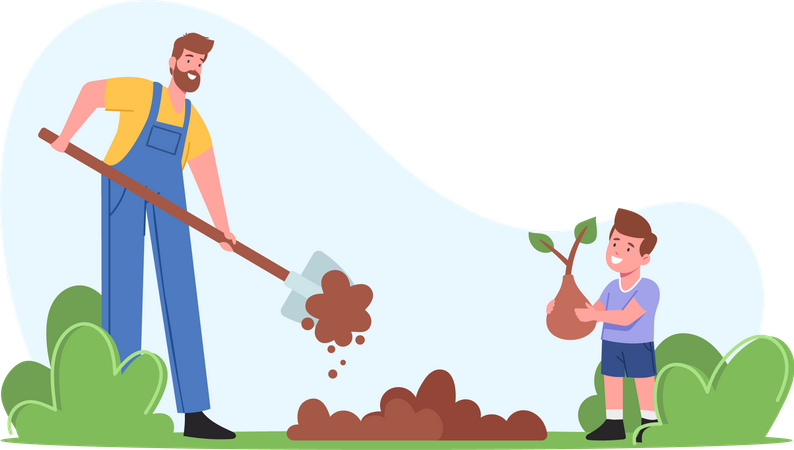 Farmers or Cottagers Working in Garden Illustration
