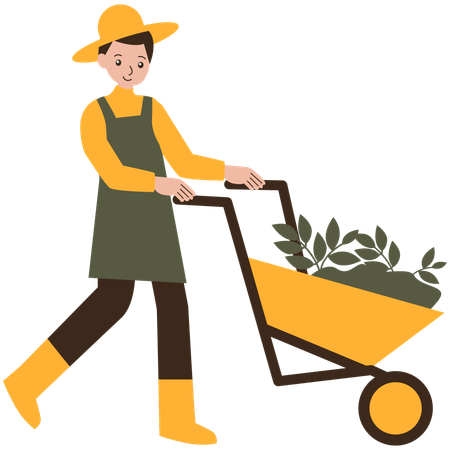 Farmers plant seeds by pushing a wheel  Illustration
