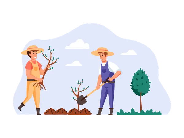 Farmers planting new plant Illustration