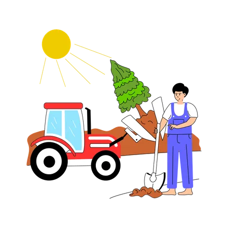 Farmers using machinery to harvest root vegetables  Illustration