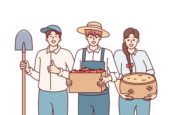 Farmers with fruit basket Illustration