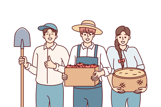 Farmers with fruit basket  Illustration