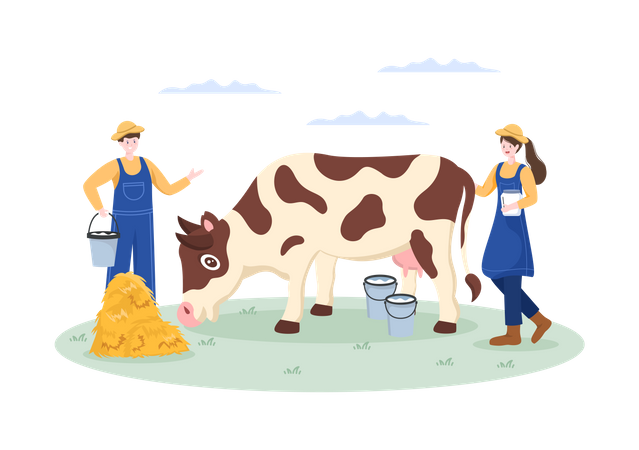 Farmers with milk bucket Illustration