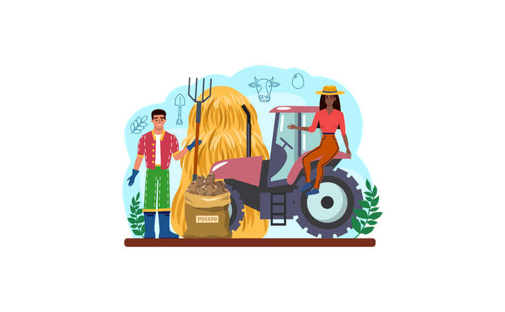 Farmers working in farm  Illustration