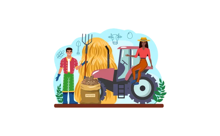 Farmers working in farm  Illustration