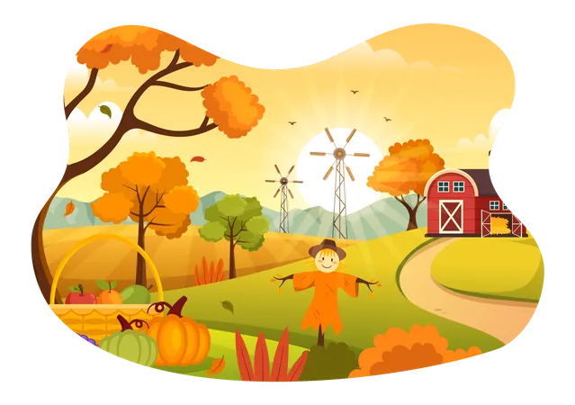 Autumn Vector Illustration Panoramic Of Mountains And Maple Trees Fallen With Yellow Foliage In Flat Cartoon Hand Drawn Landing Page Templates 일러스트레이션