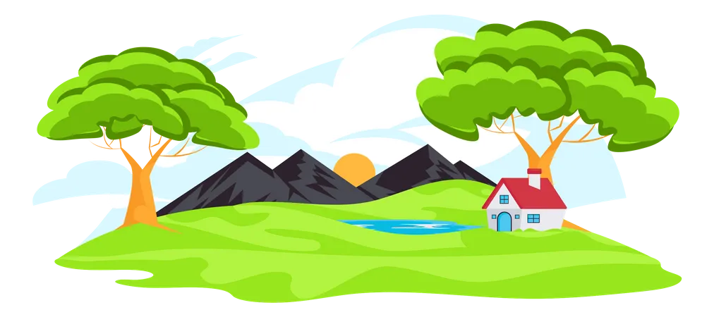 Farmhouse Landscape Illustration