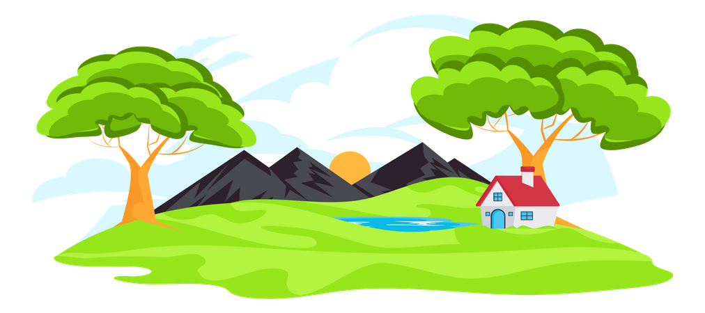 Farmhouse Landscape  Illustration