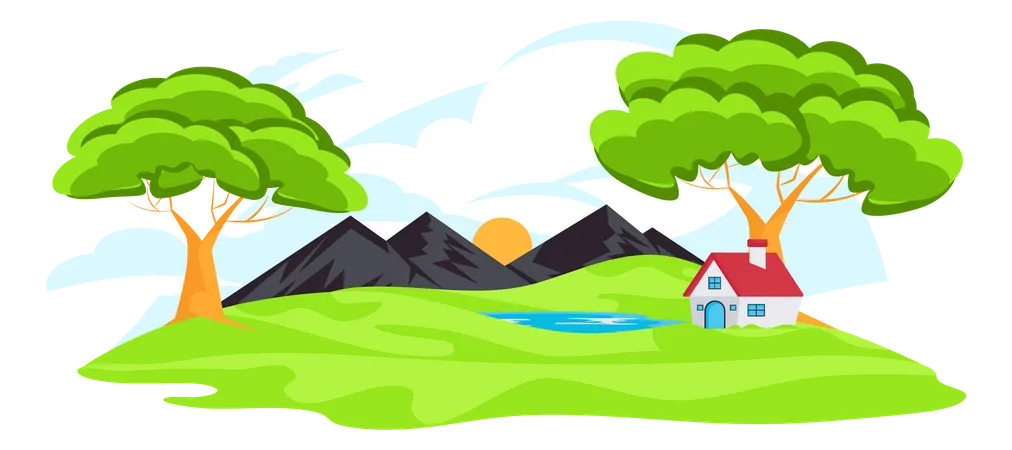 Farmhouse Landscape  Illustration