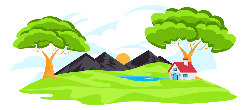 Farmhouse Landscape  Illustration