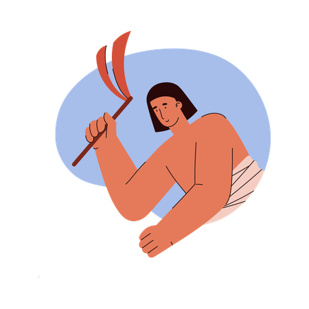 Farming ancient egyptian working man with whip plows  Illustration