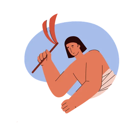 Farming ancient egyptian working man with whip plows  Illustration