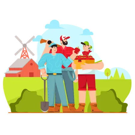 Farming family Illustration