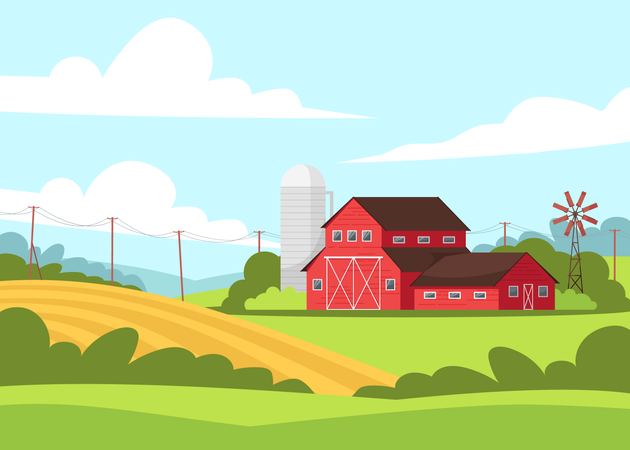 Farmland With Barn Illustration