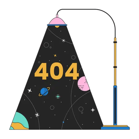 Farola luz planetas galaxia error 404 mensaje flash  Ilustración