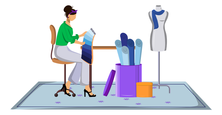 Fashion designer choosing color for designing clothes  Illustration