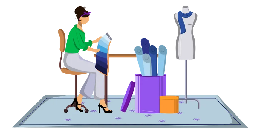 Fashion designer choosing color for designing clothes  Illustration