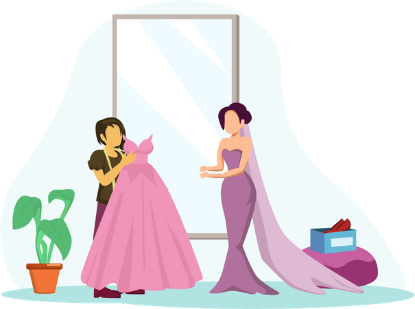 Fashion designer making bridal dress  Illustration