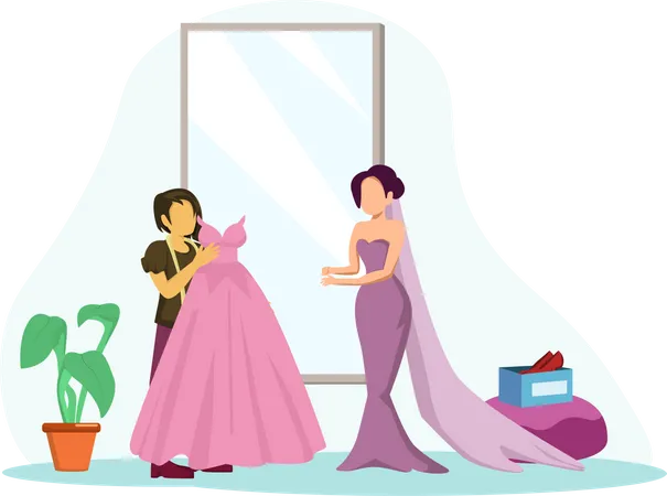 Fashion designer making bridal dress  Illustration