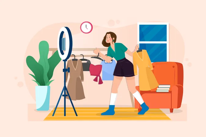 Fashion designer selling clothes online  Illustration