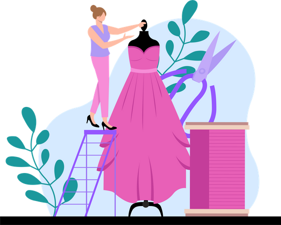 Fashion designer with beautiful dress  Illustration