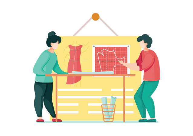Fashion designers working on fabric design  Illustration