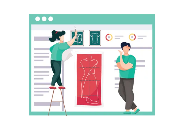 Fashion designing team working online Illustration