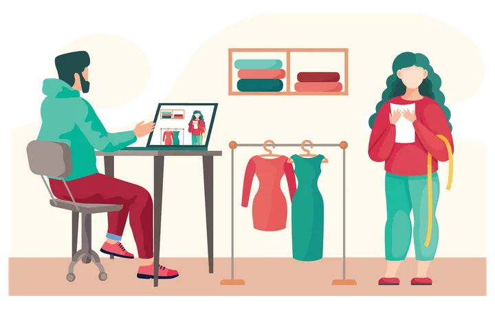 Fashion Dressmaker Working Together  Illustration