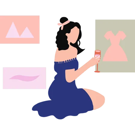 Fashion girl is holding a glass of wine  Illustration