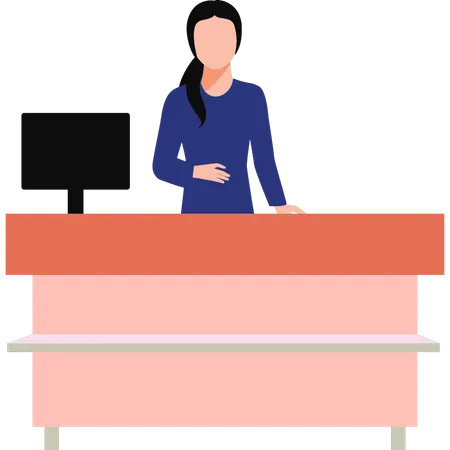 The Girl Is Standing At The Reception Desk Illustration