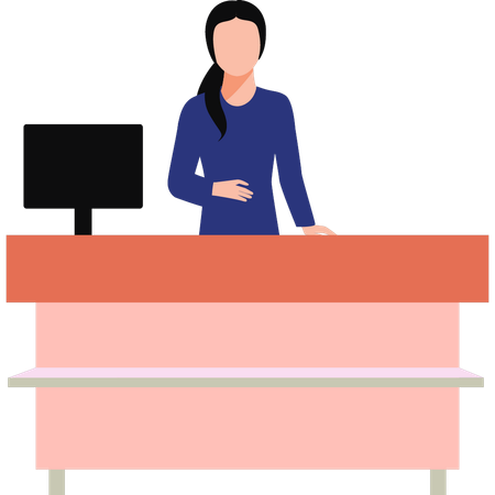 Fashion girl is standing at the reception desk  Illustration