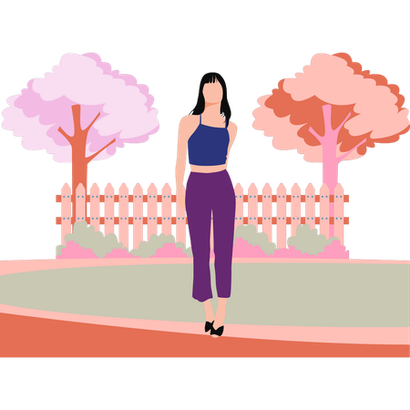 Fashion girl is standing in the park  Illustration