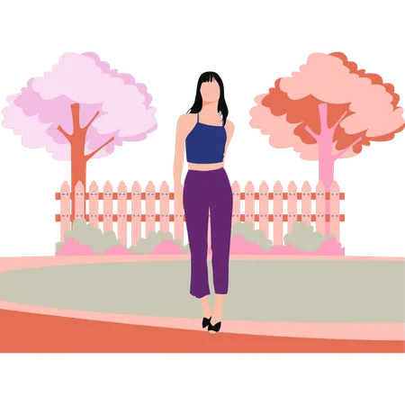 The Girl Is Standing In The Park Illustration