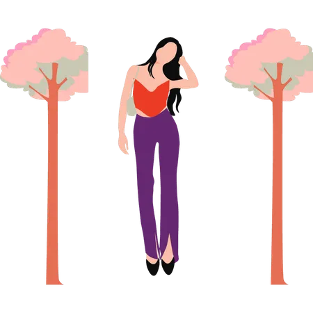 Fashion girl standing in the middle of trees  Illustration