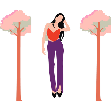 Fashion girl standing in the middle of trees  Illustration