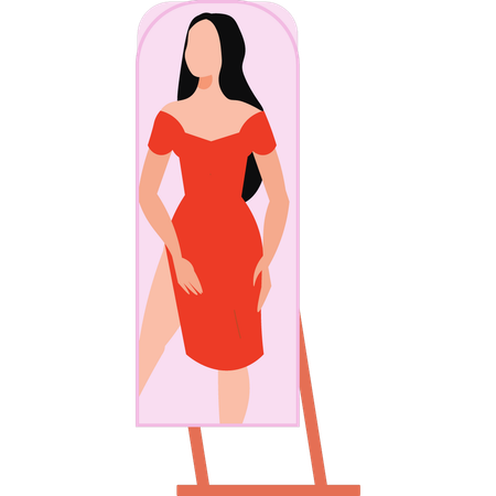 Fashion lady is looking at herself in the mirror  Illustration