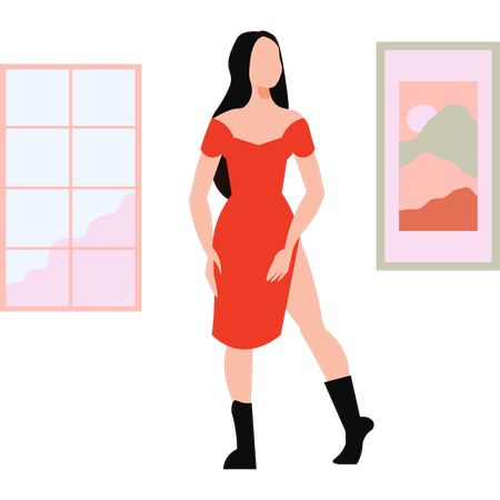 Fashion lady is standing in nice dress  Illustration