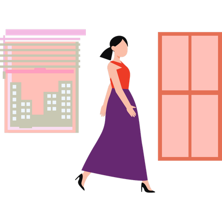 Fashion lady is walking in long dress  Illustration