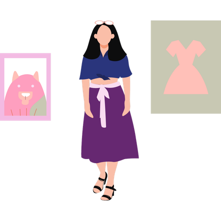 Fashion lady is wearing beautiful skirt  Illustration