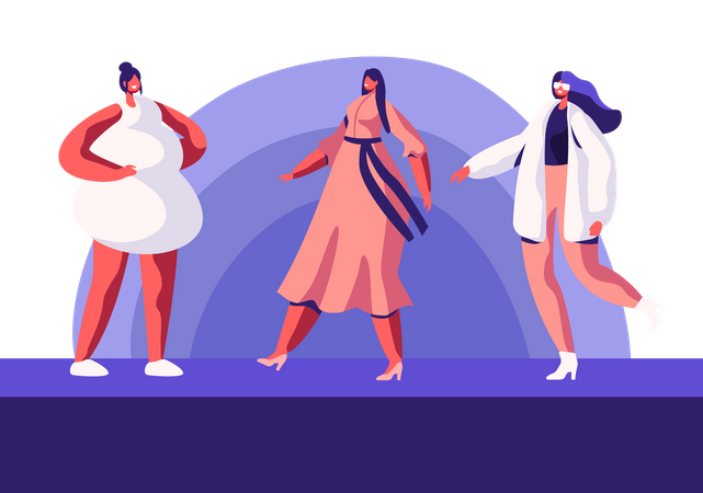 Fashion Show with Top Models on Catwalk  Illustration