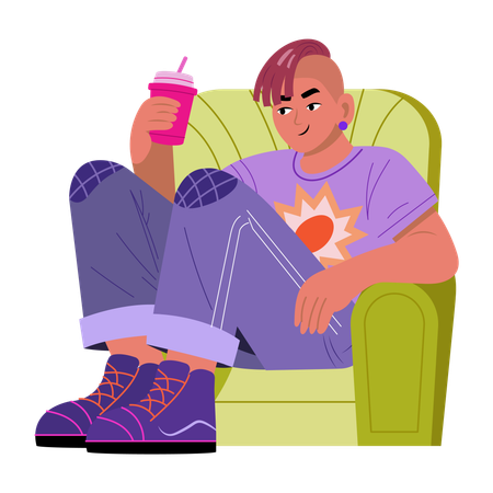 おしゃれな男の子がコーヒーを飲む  イラスト