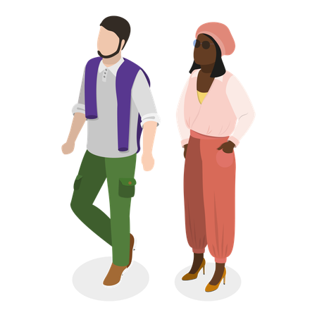 Fashionable Couple walking together  Illustration