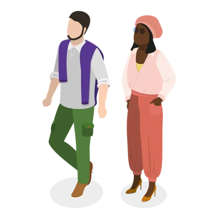 Fashionable Couple walking together  Illustration