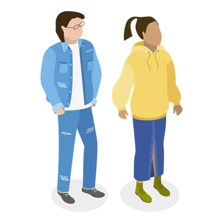 Fashionable couple wearing trendy clothes  Illustration