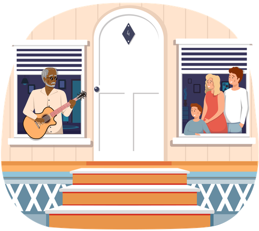 Fashionable elderly man singing to family  Illustration