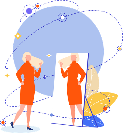 Fashionable lady checking herself in mirror  Illustration