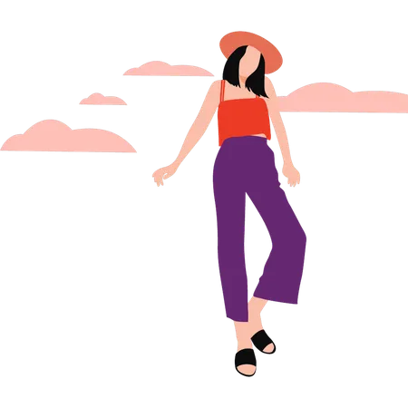 Fashionable lady is happy and posing  Illustration