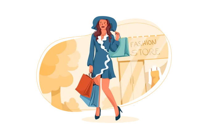 Fashionable woman holding shopping bags Illustration
